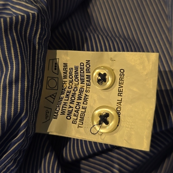 Tommy Hilfiger - Regular Fit Blue with White Pinstripes Long Sleeve Dress Shirt - Picture 5 of 6